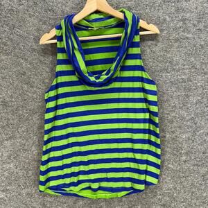 Kenar Top Women L Large Green Striped Sleeveless Wide Strap Cowl Neck Rayon